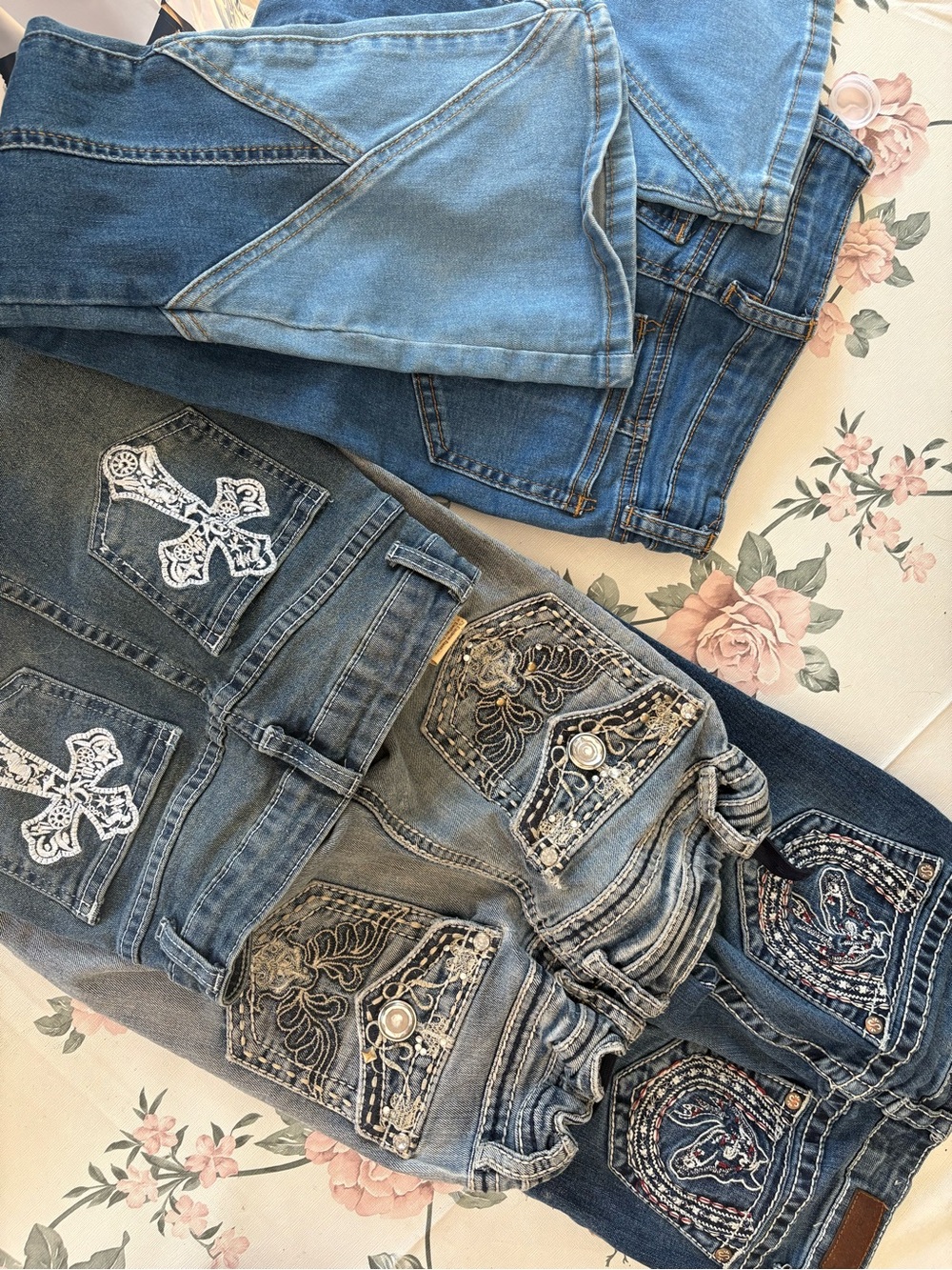 Lot of 4 pairs of Girls Embellished Boot Cut Jeans with Decorative Back Pockets